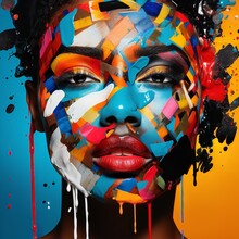 "Vibrant Afro-American Portrait: Abstract Collage Celebrating Black History Month With Modern Contemporary Art."