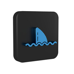 Sticker - Blue Shark fin in ocean wave icon isolated on transparent background. Black square button.