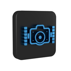 Poster - Blue Photo camera for diver icon isolated on transparent background. Foto camera icon. Diving underwater equipment. Black square button.