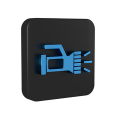 Poster - Blue Flashlight for diver icon isolated on transparent background. Diving underwater equipment. Black square button.