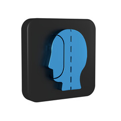 Wall Mural - Blue Diving hood icon isolated on transparent background. Spearfishing hat winter swim hood. Diving underwater equipment. Black square button.