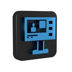 Poster - Blue Television report icon isolated on transparent background. TV news. Black square button.