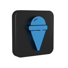 Wall Mural - Blue Ice cream in waffle cone icon isolated on transparent background. Sweet symbol. Black square button.