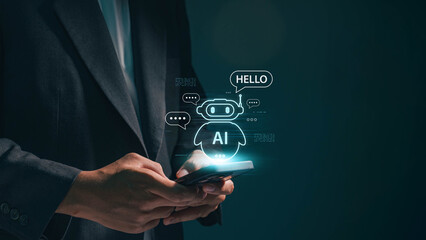 Aufkleber - Consumers chatting with artificial intelligence through smartphones Sensible computerised chatbot that chats