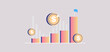 Business financial bar graph and growth chart with flag concept flat illustration.
