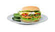 © New Africa - Tasty vegan burger with vegetables, patty and microgreens isolated on white