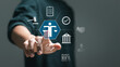 © Pakin - Legal advice business concept. Businessman touching virtual law icon for business legal advice, Labor law, Lawyer, Attorney at law.