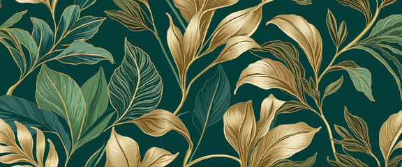 Wall Mural -  Abstract Green Botanical Tapestry for Banners, Fabrics, and Creative Decorations.