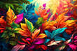 © amna artist - 'Vivid Foliage Symphony: Multicolor Leaves Dance in Tropical Paradise' AI-generated.