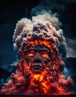 Un volcan en éruption avec un visage humain dans la lave qui coule - generative AI