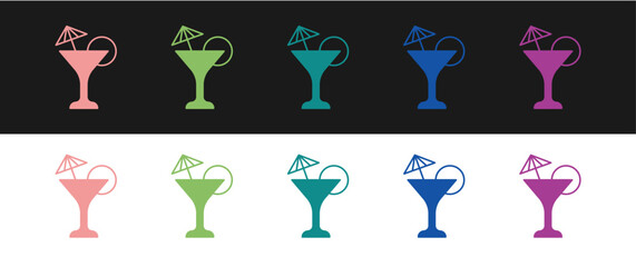 Poster - Set Martini glass icon isolated on black and white background. Cocktail icon. Wine glass icon. Vector