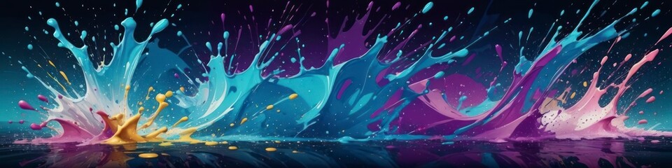 Wall Mural - Abstract banner splashes of turquoise and purple color on dark background