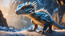 Chibi Gentle Smile At Us White Blue Devout Crystalize Divine Frilled Dragon In Ray Of Ice Crystal Cave Light Fluffy Frilled Fur Epic Cinematic BG Hyper Detail Hyper Quality Hyper Detail Equipment 8k A