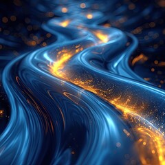 Canvas Print - blue and gold light waves flow on a black background