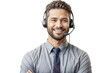 © Mr.Desyart - Smiling man  while wearing the headphones  ,Customer service professional in a call center ,portrayed in a PNG image Ideal for technical support, contact us, and consultant agent visuals, isolated