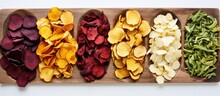 Organic Vegan Vegetable Chips Made From Various Dried Veggies.