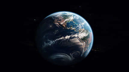 planet earth in solar system, isolated with black background