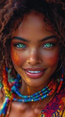 Sticker - Girl's Color Eyes, Face Covered in color Powder