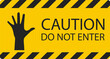 Isolated label sticker design of Caution Do Not Enter, Authorized Personne Only with safety yellow stripes and hand prohibition sign