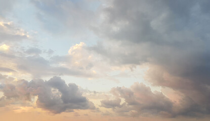 Wall Mural - pastel color tender dawn sky. sunrise sky with fluffy cloud, panoramic nature weather background