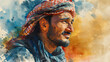 Middle Eastern Man with Colorful Keffiyeh. Watercolor