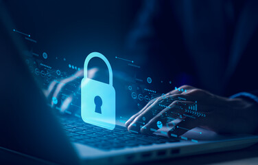 Wall Mural - lock on laptop. cyber security. data protection information. encryption and safety secured access to