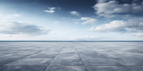 Wall Mural - the horizon and the cloudy sky as a background, in the foreground an empty square.