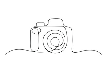 Wall Mural - Digital camera continuous one line drawing vector illustration. Gadget technology concept. Free vector.