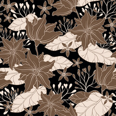 Sticker - pattern with water lilies on black background