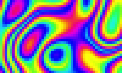 Leinwandbilder - Trippy psychedelic colorful neon geometric shapes abstract background, Pixelated vector pattern