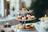 Fototapeta  - A delectable buffet spread featuring elegant cakes, pastries, and sweets for a celebratory event.