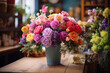 A vibrant bouquet of fresh flowers in a florist shop, showcasing their beauty and the variety of colors