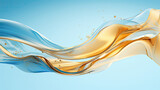 Fototapeta  - Artistic liquid gold wave curve particles flowing on a sky blue background created with Generative AI Technology 