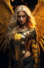 Wall Mural - A stunning woman warrior dressed like a warrior canary with wings