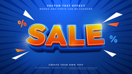Wall Mural - vector editable 3d orange blue text effect. sale discount promotion graphic style on blue background