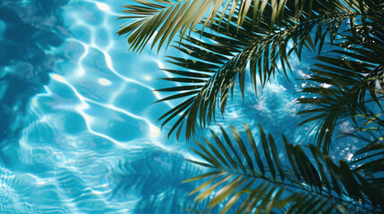 Wall Mural - Tropical Serenity - Palm Leaves Over Shimmering Pool Waters