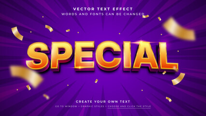 Wall Mural - vector editable 3d yellow orange text effect. special discount promotion sale graphic style on purpl