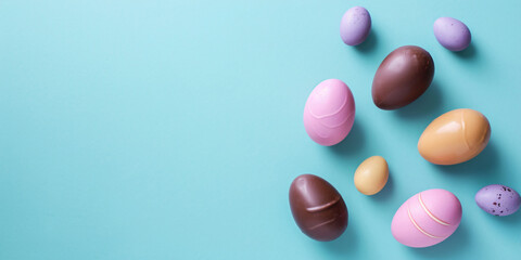 Wall Mural - easter eggs on a pastel blue background	
