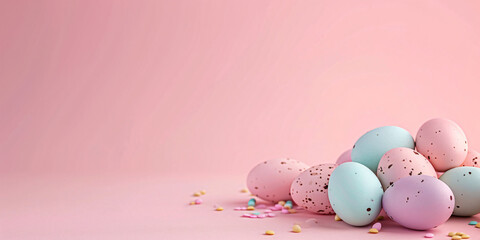 Wall Mural - easter eggs on a pink background	