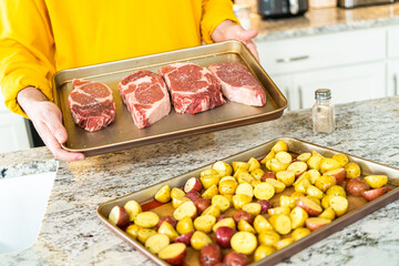 Wall Mural - Seasoned Rib Eye Steak Ready for Grilling