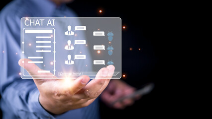 Wall Mural - ai technology, chat with ai, artificial intelligence. man using technology smart robot ai, chatbot b
