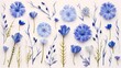Vegetative composition with flower of blue cornflowers in flat lay style and top view.