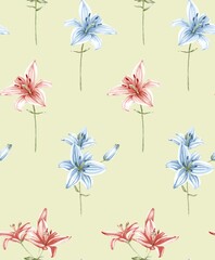 Wall Mural - watercolor flowers repetition print