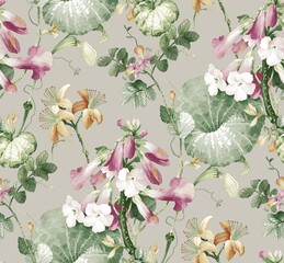 Wall Mural - watercolor flowers repetition print