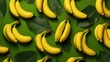 © Orod - yellow banana with green leaves pattern, fruit, dark green background