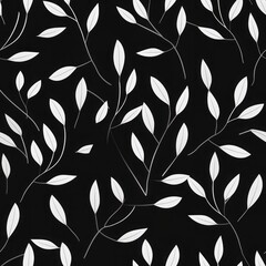 Wall Mural - seamless background with leaves, a seamless pattern of white leaves against a black background, nature's elegance in design