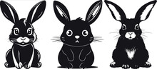 Set Of Silhouettes Of Rabbits. Cute Easter Bunny. Great Set Collection Clip Art Silhouette , Black Vector Illustration On White Background EPS V1