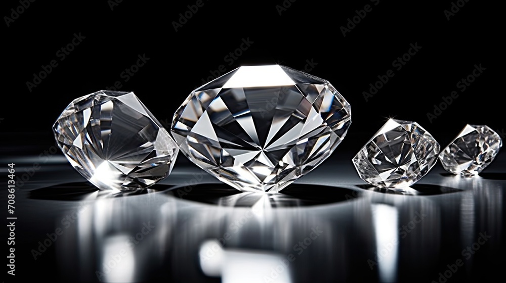 expensive cut diamonds arranged in front of a black background, with ...