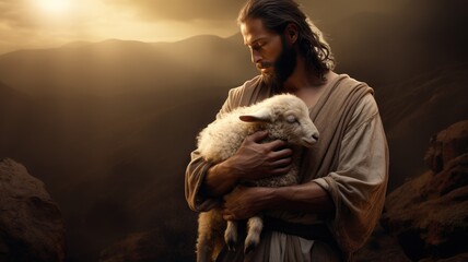 a biblical story in which a Shepherd finds a lost sheep while holding it in his arms, the compassion and love inherent in this theme will convey the essence of redemption and salvation.