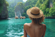Woman Travelling In Asia, Wearing A Bikini And Straw Hat